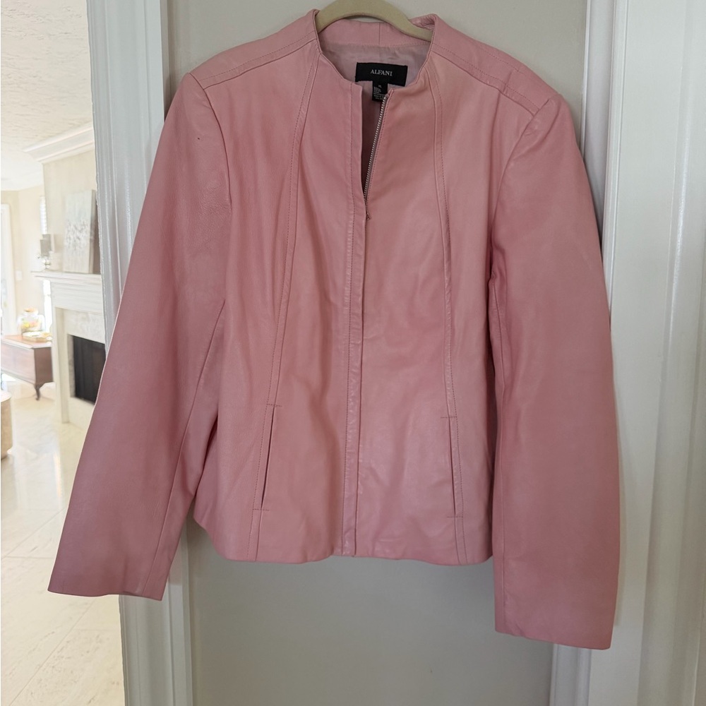 Alfani Blush Pink Leather Jacket - Women's Zip-Front Coat